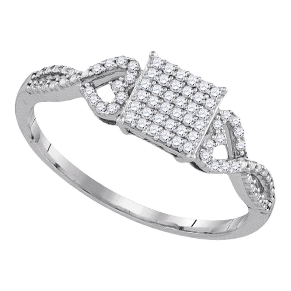 10k White Gold Womens Round Diamond Cluster Square Ring 1/5 Cttw