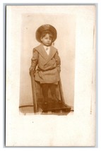 RPPC Portrait of Dandy Young Child Standing On Chair Studio View UNP Postcard S3 - £3.21 GBP