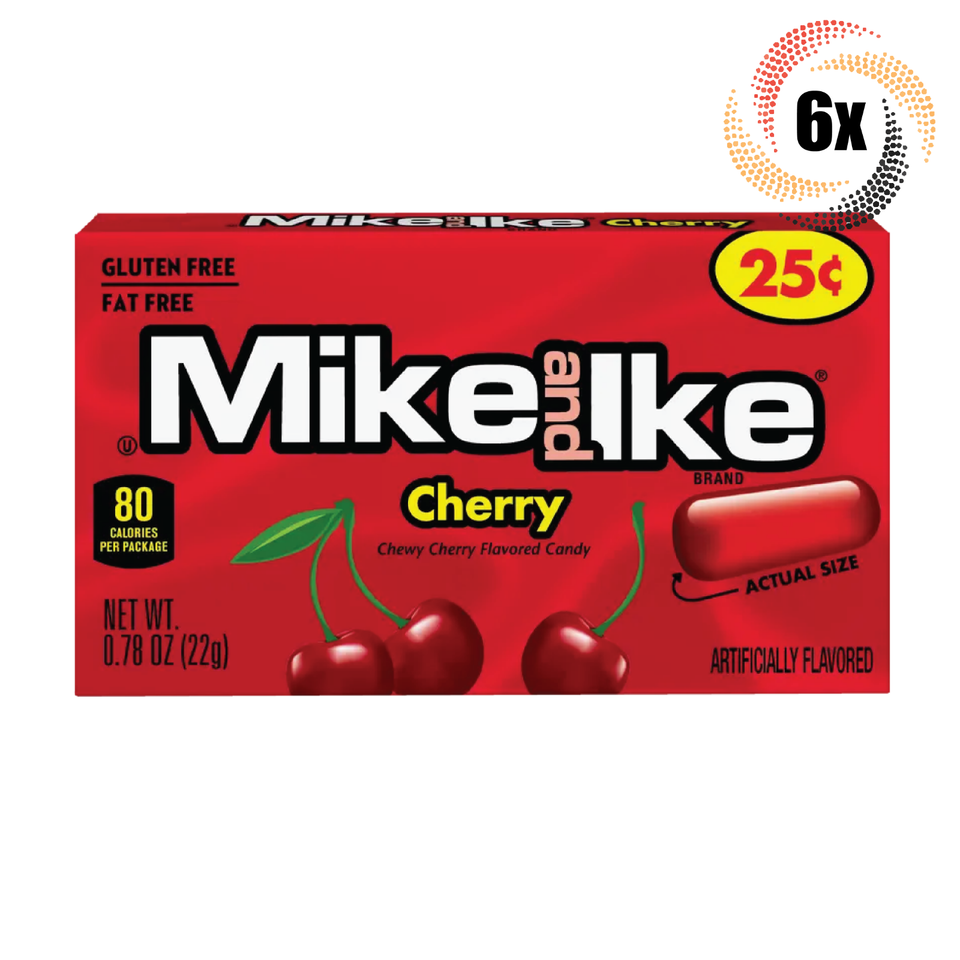 Primary image for 6x Packs Mike & Ike Cherry Flavored Chewy Candy | .78oz | Fat & Gluten Free