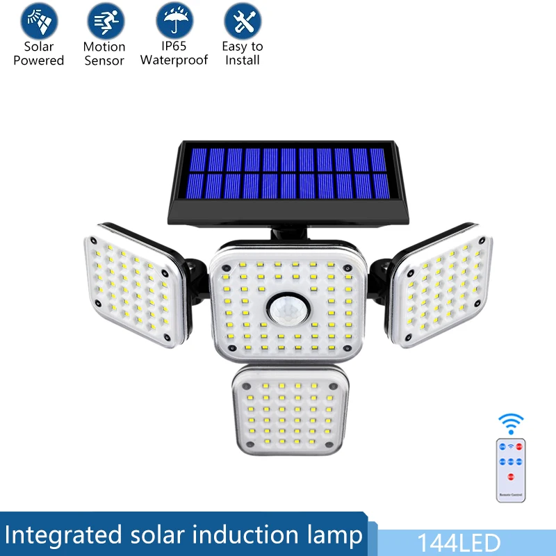 144/333 LED Solar Lights Outdoor Wall Lamp with Adjustable Heads Security LED Fl - £201.54 GBP