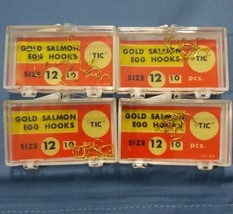 Vtg TIC Gold Salmon Egg Hooks Size 12 JAPAN 4 pks x 10 Hooks Plastic Cas... - $15.88