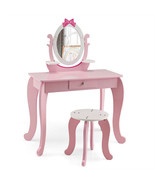 Kid Vanity Table Stool Set with Oval Rotatable Mirror-Pink - Color: Pink - $171.25