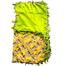 Zebra Fleece Handmade Tie Blanket Throw Soft Zoo Animal 50 x 57 Gold Green - £28.15 GBP