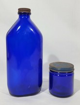 Vintage 1 Blue Large Bottle 1 Blue Small Jar Apothecary - $18.81