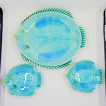 Japan Pottery Crackle Teal Fish Shaped Sushi Dish Wasabi Soy Dipping Bow... - $44.99