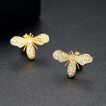 Cubic Zirconia &amp; 18K Gold-Plated Bee Stud Earrings - £11.98 GBP