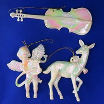 Mid-Century Iridescent Christmas Ornament Lot Vintage 50s Cello Reindeer Cherub - £23.65 GBP