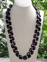 Vtg Shiny Black Oval Beaded Necklace Wear Long Or Doubled Over Costume Jewelry - £10.89 GBP