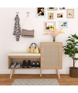 2-in-1 Natural Rattan Shoe Storage Bench - Modern Entryway - $1,956.19 MXN