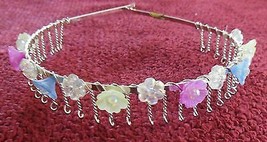 Beaded Flowers on Silver Wire Comb Headband Blue, Purple, Green, White B... - $10.40