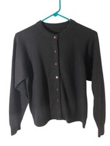 Black Cardigan Sweater  Womens Medium Long Sleeved Round Neck Grannycore Classic - $17.37