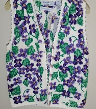 Vtg Northern Isles Womens Medium Sweater Vest Hand Knitted Purple Flowers NEW - £56.04 GBP