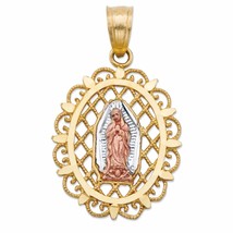 10k yellow white and rose gold oval virgin mary lattice medallion pendant charm - £159.66 GBP