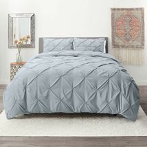 Light Ice Blue Queen Pinch Pleat Duvet Cover Set 3Pc Luxurious Pintuck Style - £51.45 GBP