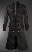 Men&#39;s Long Black Brocade Pirate Jacket Victorian Goth Vampire Officer Coat - $139.99