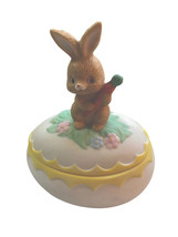 Easter Vintage Lefton 1983 Easter Bunny Rabbit Figurine Egg Trinket Tag Signed - £12.56 GBP