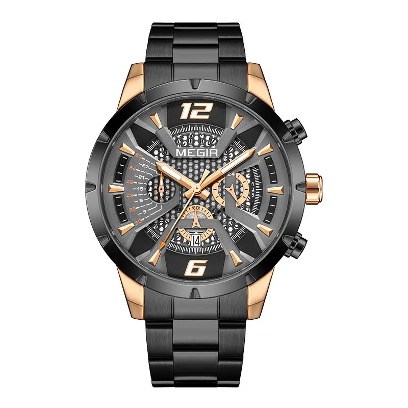 Black Stainless Steel Watch Men Fashion Sport Chronograph Quartz Dress W... - £37.85 GBP