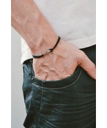 Anchor bracelet for men, silver charm, black string, gift for him - £7.96 GBP+