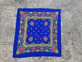 Blue floral headscarf, traditional folk women's scarf, Slavic ethnic shawl - $15.00