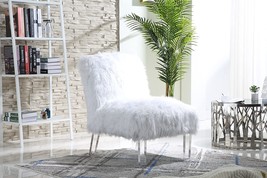 Iconic Home Fabio Accent Side Chair Sleek Stylish Faux Fur Upholstered, White - £279.98 GBP