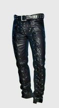 Men&#39;s Black Cowhide Leather Lacing Pant  BLUF Biker Jeans Trousers Thick... - $114.58