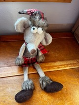 Brown Heather Felt Stuffed Christmas Mouse in Plaid Skirt &amp; Hat Holiday ... - £8.99 GBP