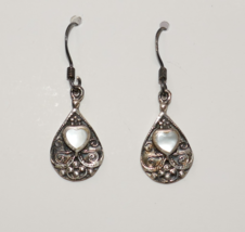 Sterling Silver 925 Filigree Mother of Pearl Drop Dangle Earrings - $365.97 MXN