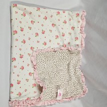 Carter&#39;s Leopard Cheetah Flowers Floral Baby Blanket with Pink Ruffle Trim - £21.42 GBP