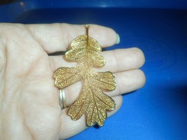 Gold Dipped Real Oak Leaf Pendant Skeleton Yellow Leaf Leaves Filigree - £18.67 GBP