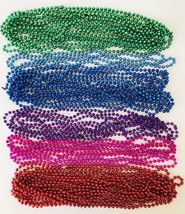 44 Plastic Mardi Gras Beads Strands Necklaces Party Favors Six Bright Colors - £15.45 GBP