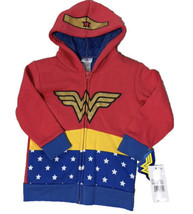 Wonder Woman Cappuccio IN Pile Foderato Zip Giacca Costume Nuovo Bambini 3T - £13.36 GBP