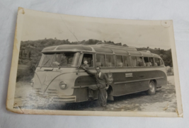 Vintage 1950s School Bus/Tour Bus Driver Man in Suit and Tie Posing with Bus - £1.54 GBP