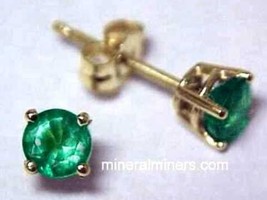 Emerald 14K Gold Earrings, 4mm Colombian Emerald Earrings, Small Emerald Jewelry - £446.75 GBP