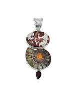 Sterling Silver  925 Ammonite , Garnet and Jasper jewelry Pendant - £23.05 GBP