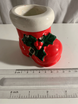 Cold Painted Santa Boot Vintage Christmas Ceramic -3”-Mid Century Holly Leaves - £11.07 GBP