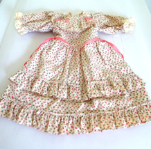 Vintage Beige Dress w/Pink Roses for Medium to Large Size Doll - $18.99