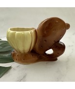 Vintage Ceramic Cactus Planter Pot Vase Cache Brown Yellow Plants 60s 70s - $29.69
