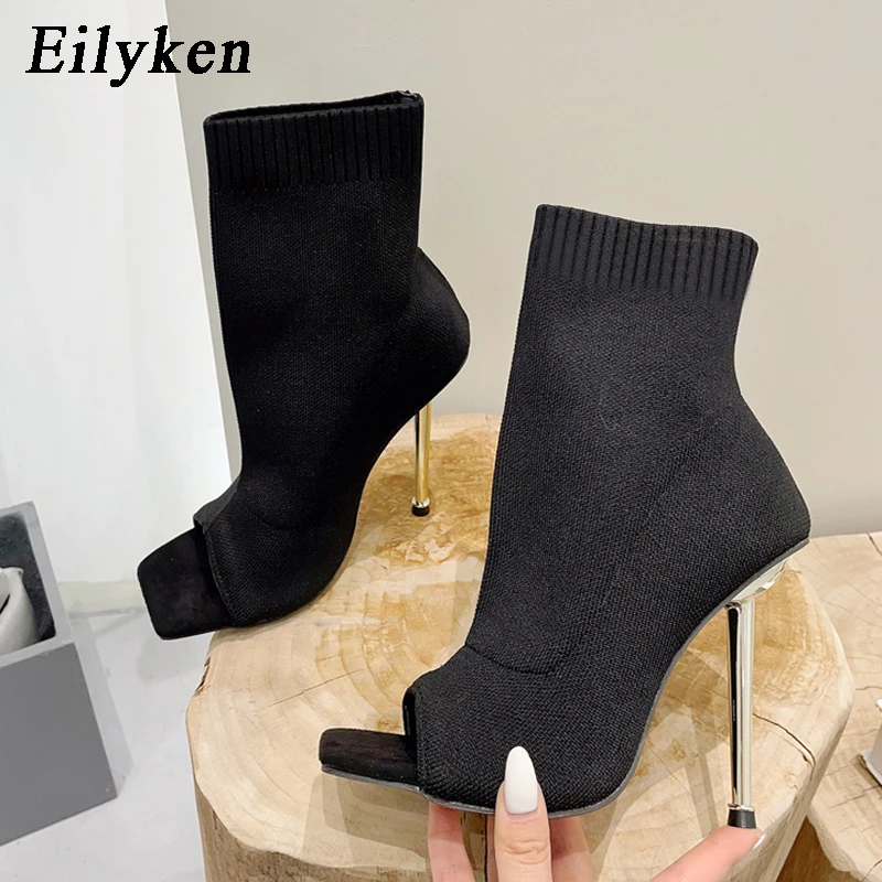 Eilyken 2024 New Design Green Women Ankle Boots Square Toe  Stretch Fabric Boots - £186.60 GBP