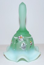 EXQUISITE FENTON ART GLASS HANDPAINTED GREEN OPALESCENT SATIN GLASS 6&quot; BELL - $49.00