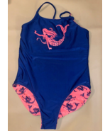 Reversible Girls&#39; One Piece Swimsuit With Pink Blue Mermaid Print Size S - $8.33