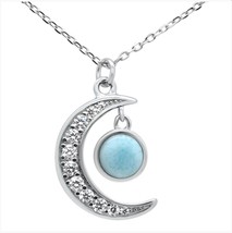 Sterling Silver Natural Larimar Half Moon Circle Pendant Necklace - £39.16 GBP
