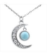 Sterling Silver Natural Larimar Half Moon Circle Pendant Necklace - €42,03 EUR