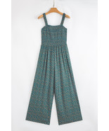 Green Floral Print Smocked High Waist Square Neck Jumpsuit - $457.05 MXN