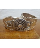 Chico’s Gold &amp; Silver Hammered Metal Hook Adjustable Leather Belt 36 Inches - $16.95