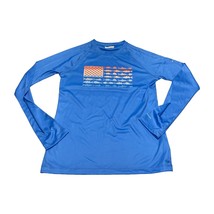 Columbia Shirt Men Small Blue Terminal Tackle PFG Fish Flag Long Sleeve Pullover - £24.21 GBP