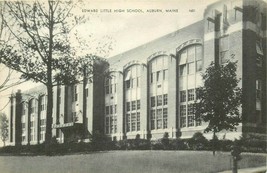 DB Postcard ME O452 Edward Little High School Auburn Black and White Street View - $6.93