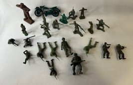 Vintage Green Plastic Toy Soldiers Lot Of 21 Figures With 1 Motorcycle - £7.39 GBP