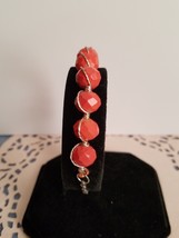 Coral colored glass wire wrapped bracelet  - £17.38 GBP