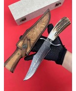 Handmade Damascus Hunting Fixed Blade Knife Survival Camping Stag Horn H... - $3,072.34 MXN