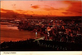 Vtg Postcard Evening in Waikiki HI sunset aerial view Postmarked 1972 - £5.19 GBP